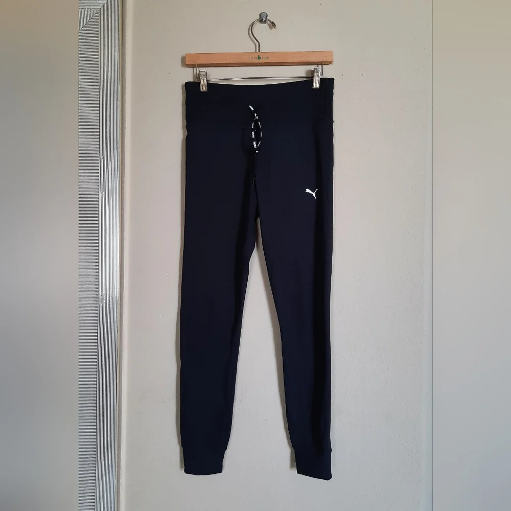 Puma Kids Black Joggers with White Logo Athletic Sports Football Soccer